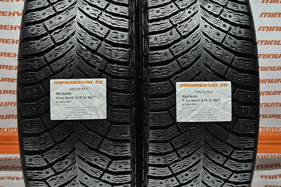 Used studded tire 225/50R17 Michelin X-Ice North 4 FR XL 98/T.