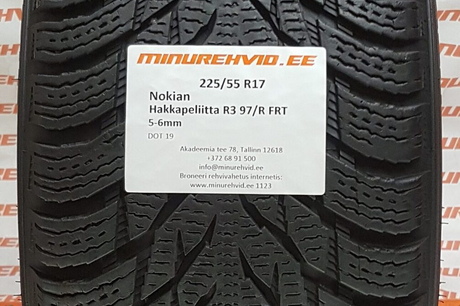 Used studless winter tire 225/55R17 Nokian Hakkapeliitta R3 FRT 97/R