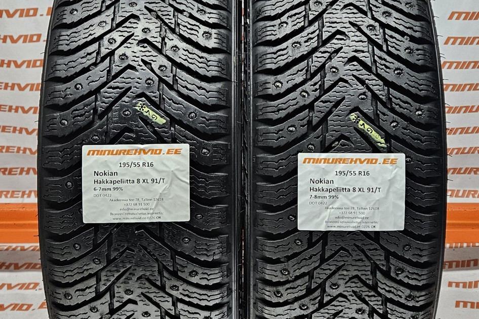 Kasutatud naastrehv 195/55R16 Nokian Hakkapeliitta 8 XL 91/T
