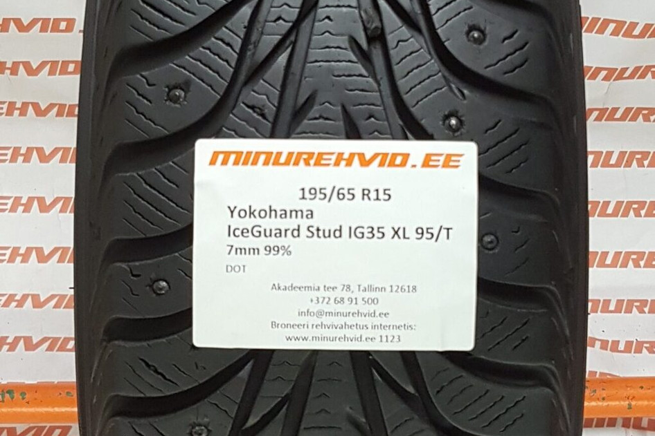 Подержанный шипованная шина 195/65R15 Yokohama IceGuard Stud IG35 XL 95/T/