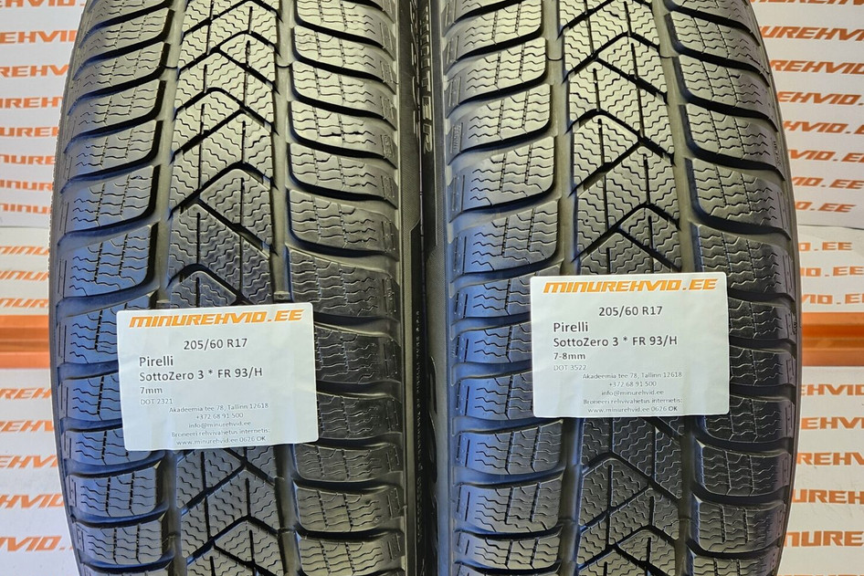 Подержанный нешипованная шина 205/60R17 Pirelli SottoZero 3 * FR 93/H