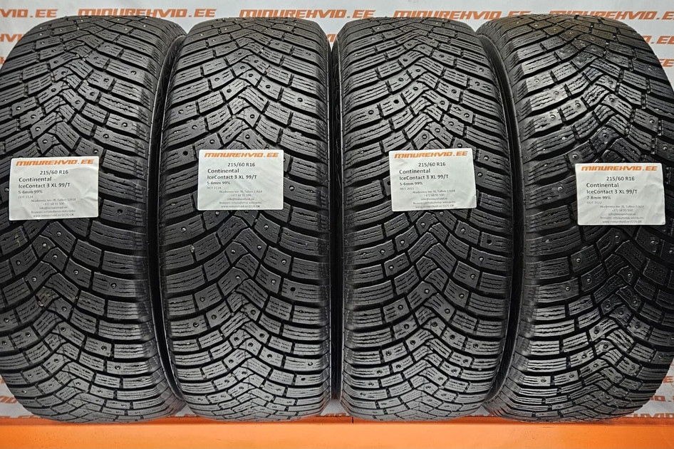 Used studded tire 215/60R16 Continental IceContact 3 XL 99/T 2124 + 2022