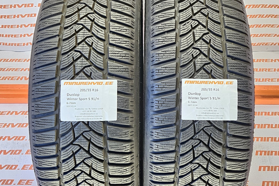 Used studless winter tire 205/55R16 Dunlop Winter Sport 5 91/H 2x4124 2x2224
