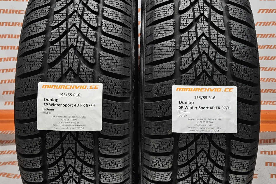 Used studless winter tire 195/55R16 Dunlop SP Winter Sport 4D FR 87/H
