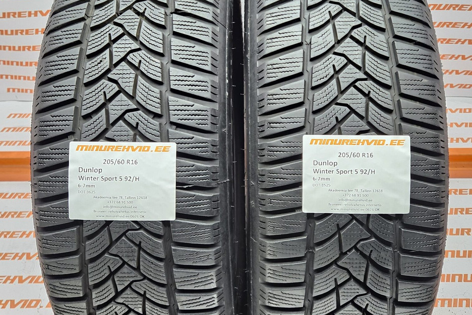Kasutatud lamellrehv 205/60R16 Dunlop Winter Sport 5 92/H 1525+3625