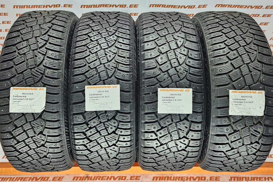 Used studded tire 195/55R16 Continental IceContact 2 XL 91/T 2x0522 2x0424