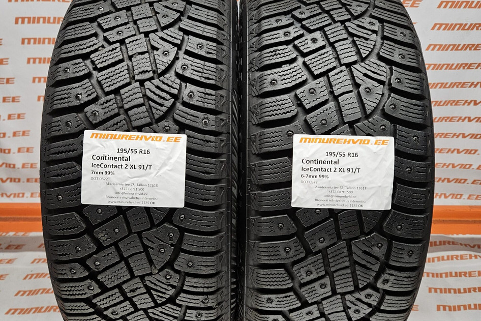 Used studded tire 195/55R16 Continental IceContact 2 XL 91/T 0522/