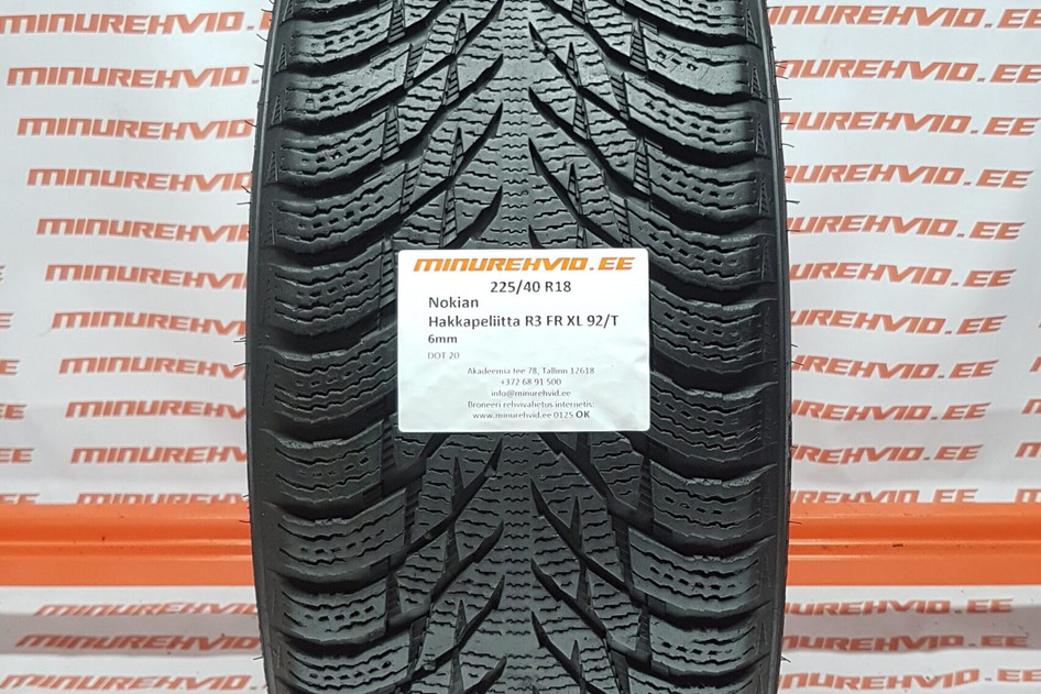 Used studless winter tire 225/40R18 Nokian Hakkapeliitta R3 FR XL 92/T