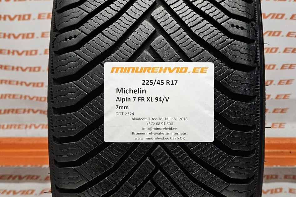 Used studless winter tire 225/45R17 Michelin Alpin 7 FR XL 94/V