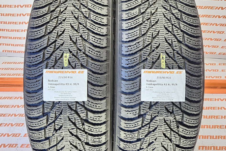 Подержанный нешипованная шина 215/60R16 Nokian Hakkapeliitta R3 XL 99/R 3521