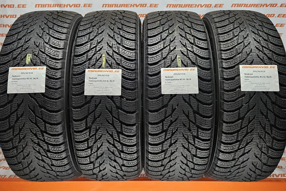 Used studless winter tire 205/60R16 Nokian Hakkapeliitta R3 XL 96/R 4121 + 3622