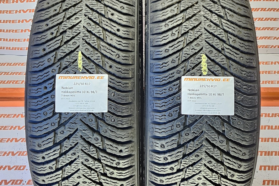 Подержанный шипованная шина 225/50R17 Nokian Hakkapeliitta 10 XL 98/T 2923 + 3522