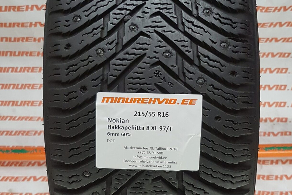 Used studded tire 215/55R16 Nokian Hakkapeliitta 8 XL 97/T.