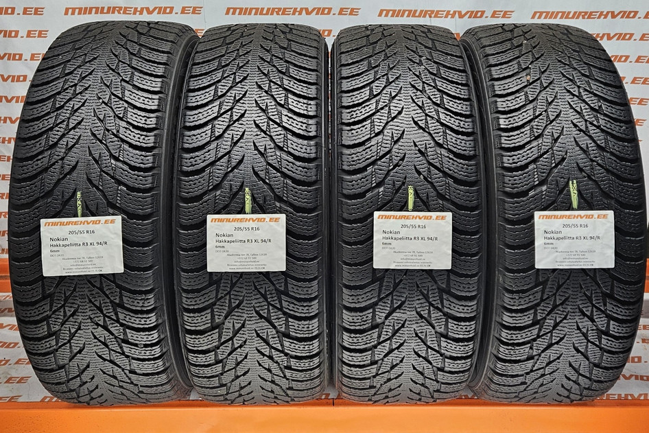 Used studless winter tire 205/55R16 Nokian Hakkapeliitta R3 XL 94/R.