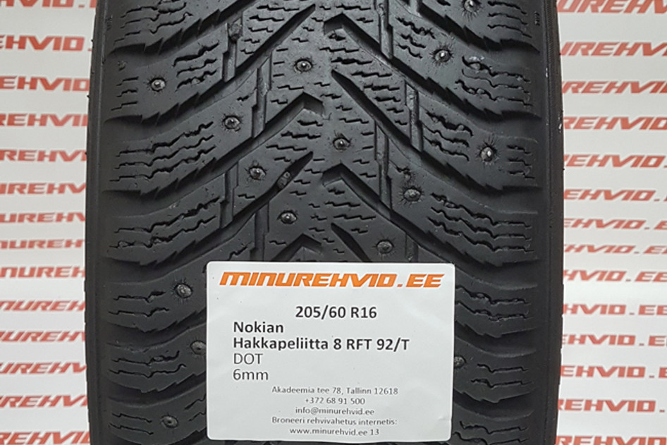 Used studded tire 205/60R16 Nokian Hakkapeliitta 8 92/T/ FRT