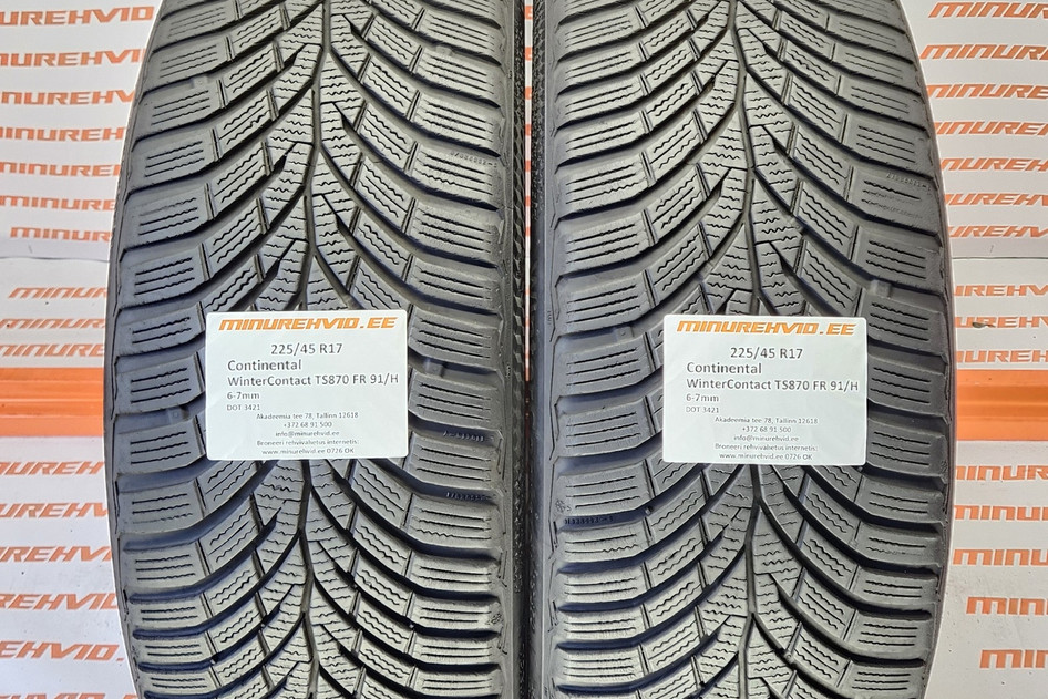Used studless winter tire 225/45R17 Continental WinterContact TS870 FR 91/H 3421