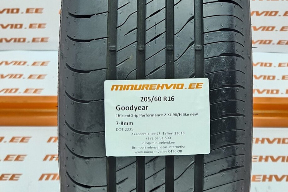 Used summer tire 205/60R16 GoodYear EfficientGrip Performance 2 XL 96/H like new 2225
