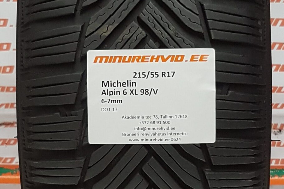 Used studless winter tire 215/55R17 Michelin Alpin 6 XL 98/V
