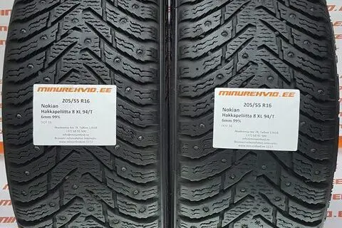 Подержанный шипованная шина 205/55R16 Nokian Hakkapeliitta 8 XL 94/T.