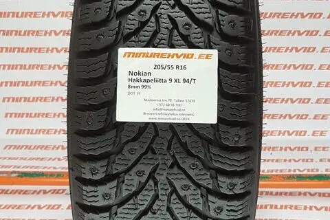Подержанный шипованная шина 205/55R16 Nokian Hakkapeliitta 9 XL 94/T.