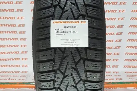 Подержанный шипованная шина 205/60R16 Nokian Hakkapeliitta 7 XL 96/T/