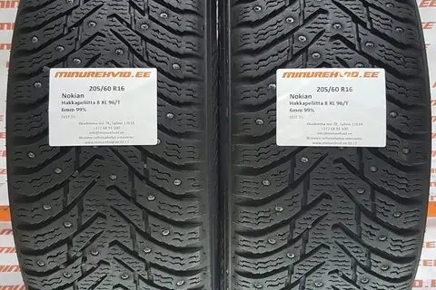 Подержанный шипованная шина 205/60R16 Nokian Hakkapeliitta 8 XL 96/T/