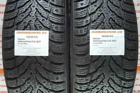 Подержанный шипованная шина 205/60R16 Nokian Hakkapeliitta 9 XL 96/T