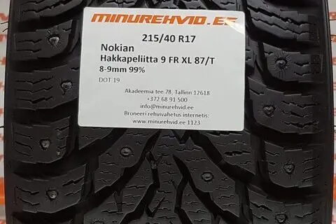 Kasutatud naastrehv 215/40R17 Nokian Hakkapeliitta 9 FR XL 87/T