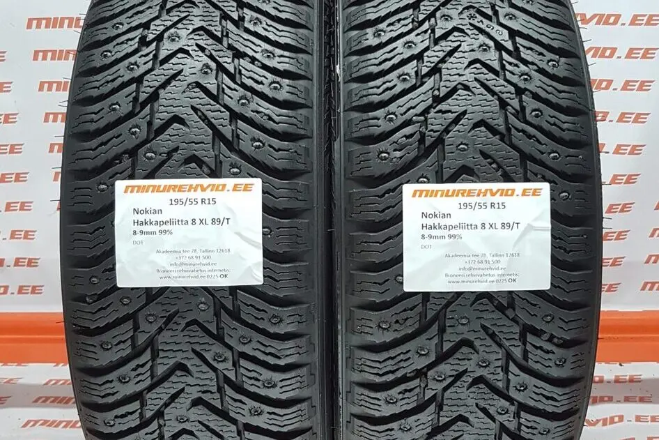 Подержанный шипованная шина 195/55R15 Nokian Hakkapeliitta 8 XL 89/T