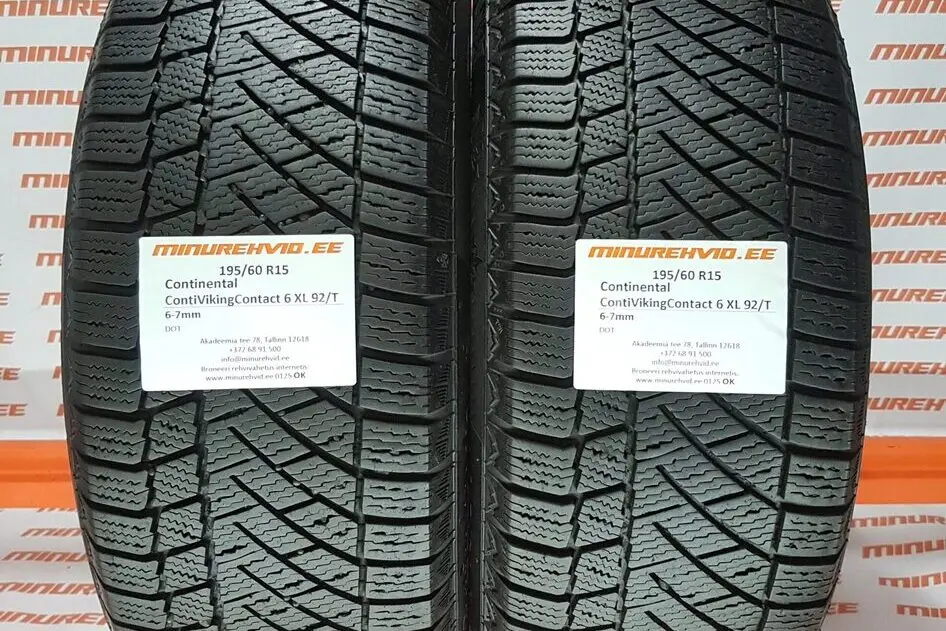 Подержанный нешипованная шина 195/60R15 Continental ContiVikingContact 6 XL 92/T