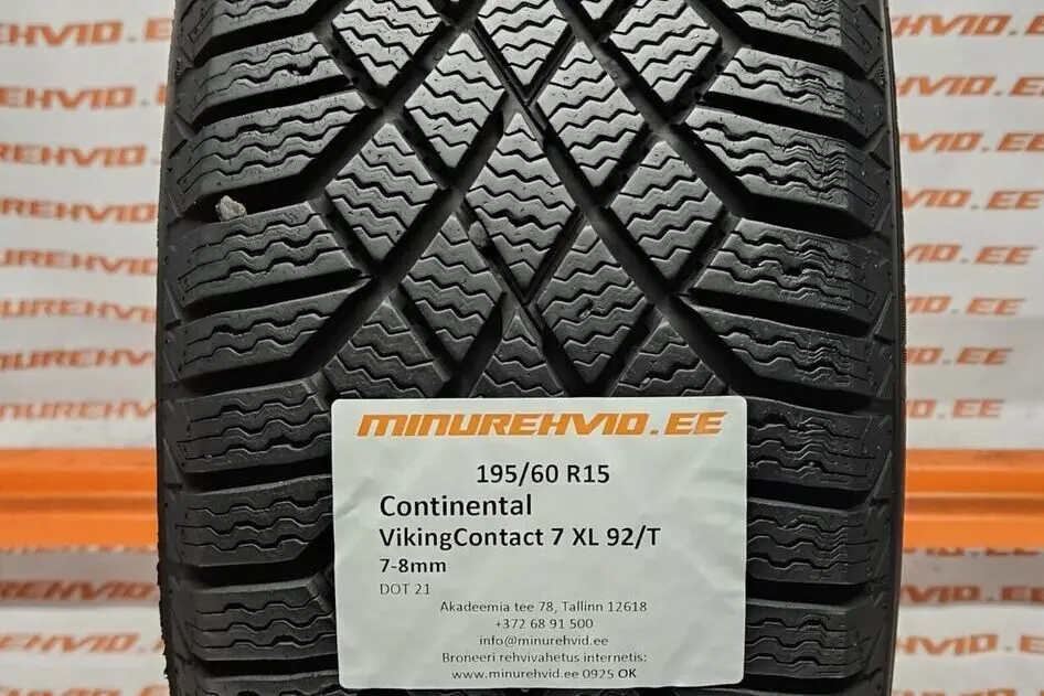 Подержанный нешипованная шина 195/60R15 Continental VikingContact 7 XL 92/T