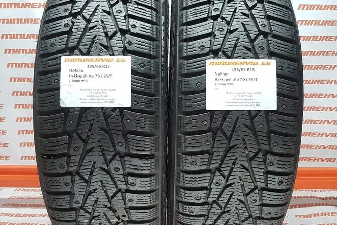 Подержанный шипованная шина 195/65R15 Nokian Hakkapeliitta 7 XL 95/T.
