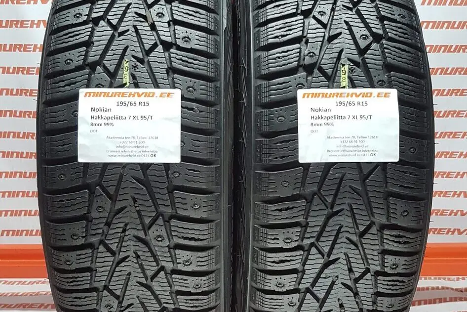 Подержанный шипованная шина 195/65R15 Nokian Hakkapeliitta 7 XL 95/T