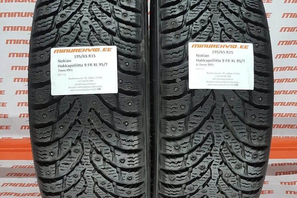 Подержанный шипованная шина 195/65R15 Nokian Hakkapeliitta 9 XL 95/T