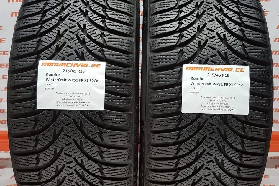 Подержанный нешипованная шина 215/45R16 Kumho WinterCraft WP51 FR XL 90/V