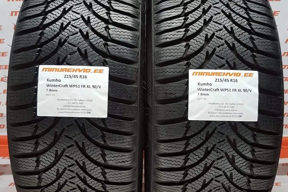 Подержанный нешипованная шина 215/45R16 Kumho WinterCraft WP51 FR XL 90/V
