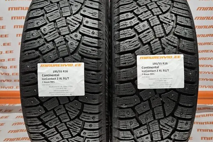 Used studded tire 195/55R16 Continental IceContact 2 XL 91/T 0522
