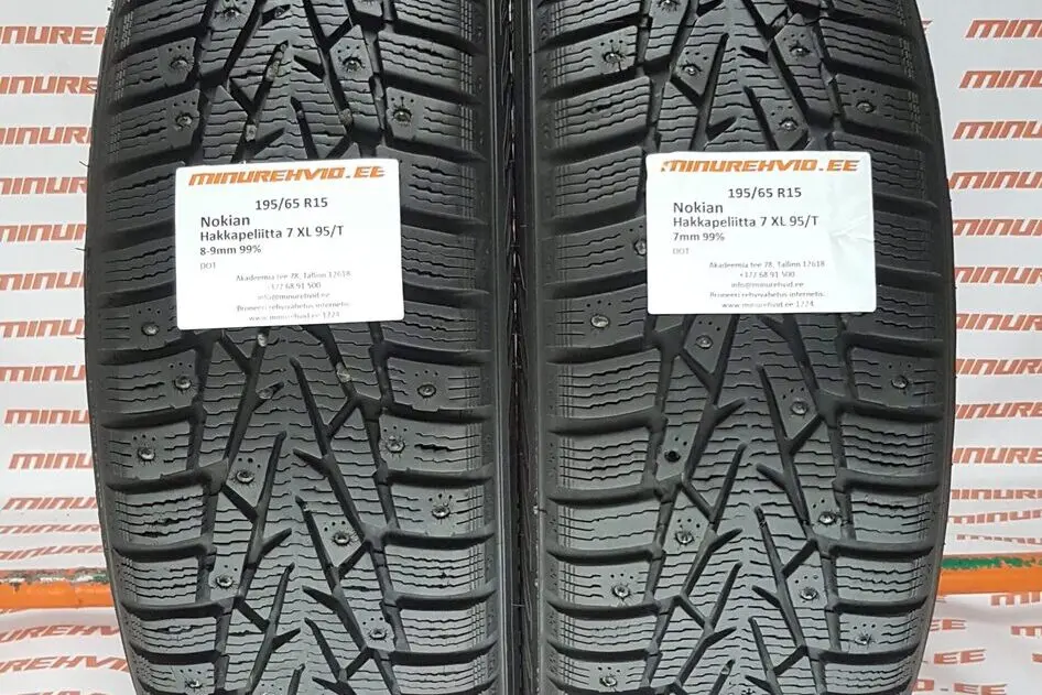 Подержанный шипованная шина 195/65R15 Nokian Hakkapeliitta 7 XL 95/T