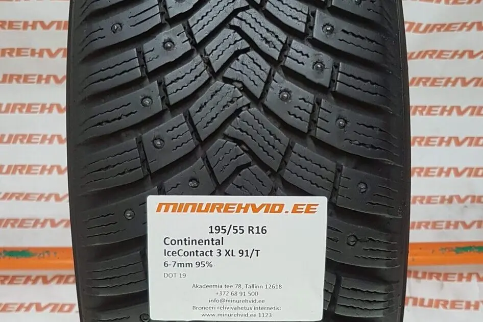 Подержанный шипованная шина 195/55R16 Continental IceContact 3 XL 91/T