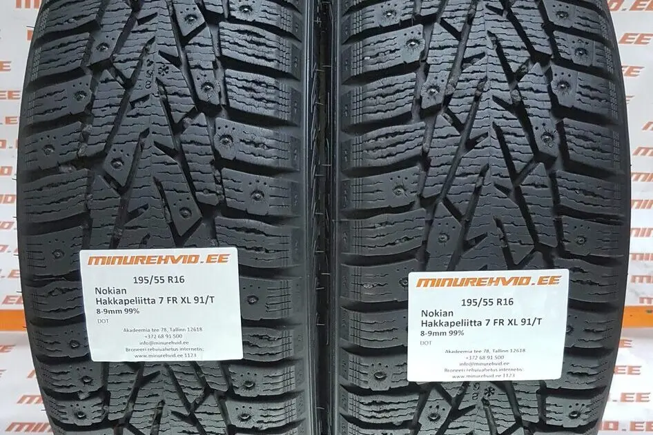 Подержанный шипованная шина 195/55R16 Nokian Hakkapeliitta 7 FR XL 91/T/